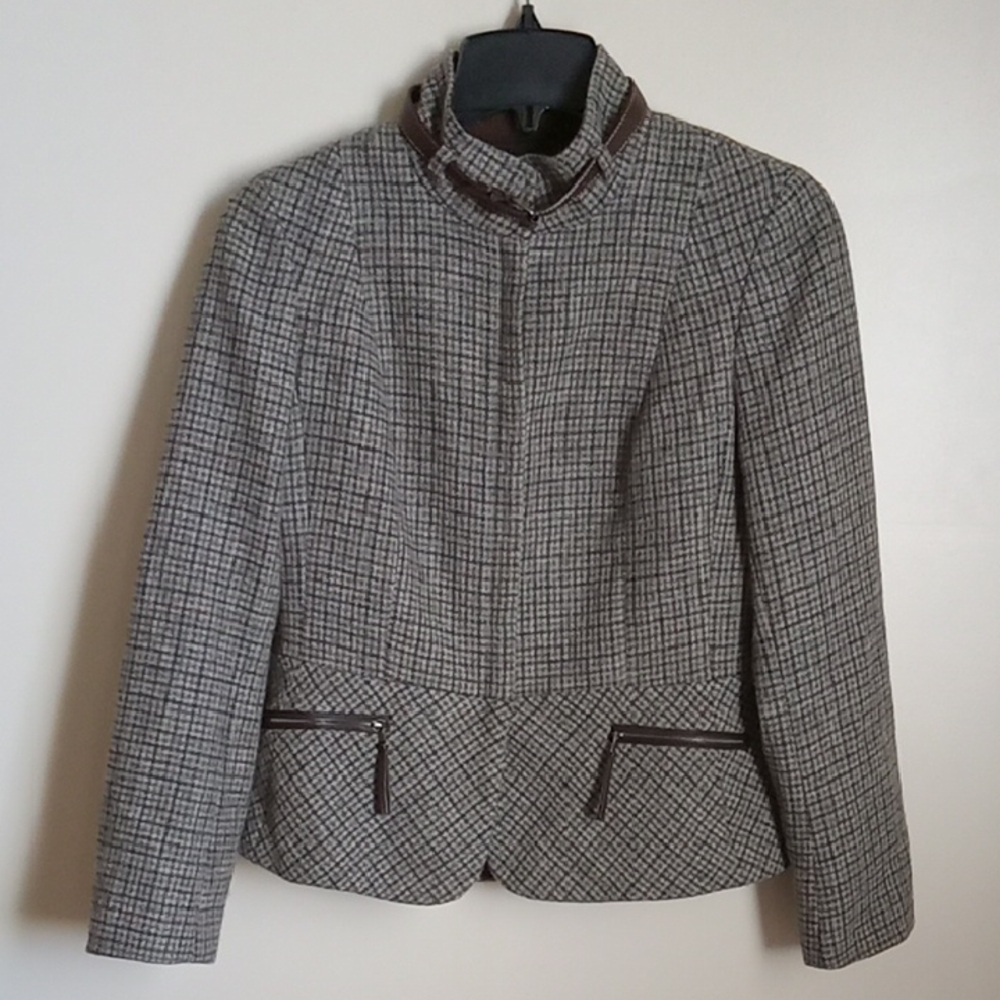 *Final Price* Talbots Slim Fit Houndstooth Zip Plaid Wool Blend Blazer
